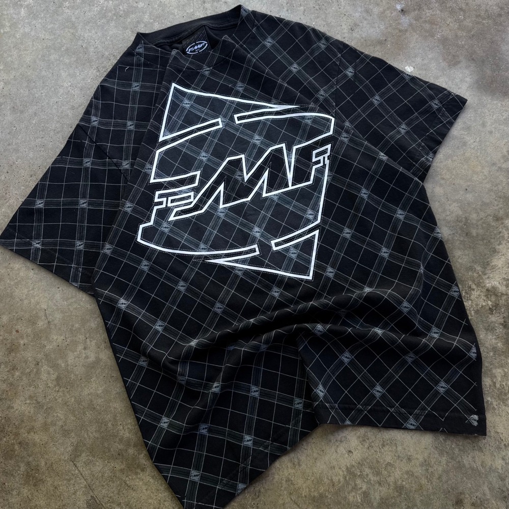 Vintage Y2K FMF Racing T-Shirt All Over Print Skate Style Black Medium (d9)